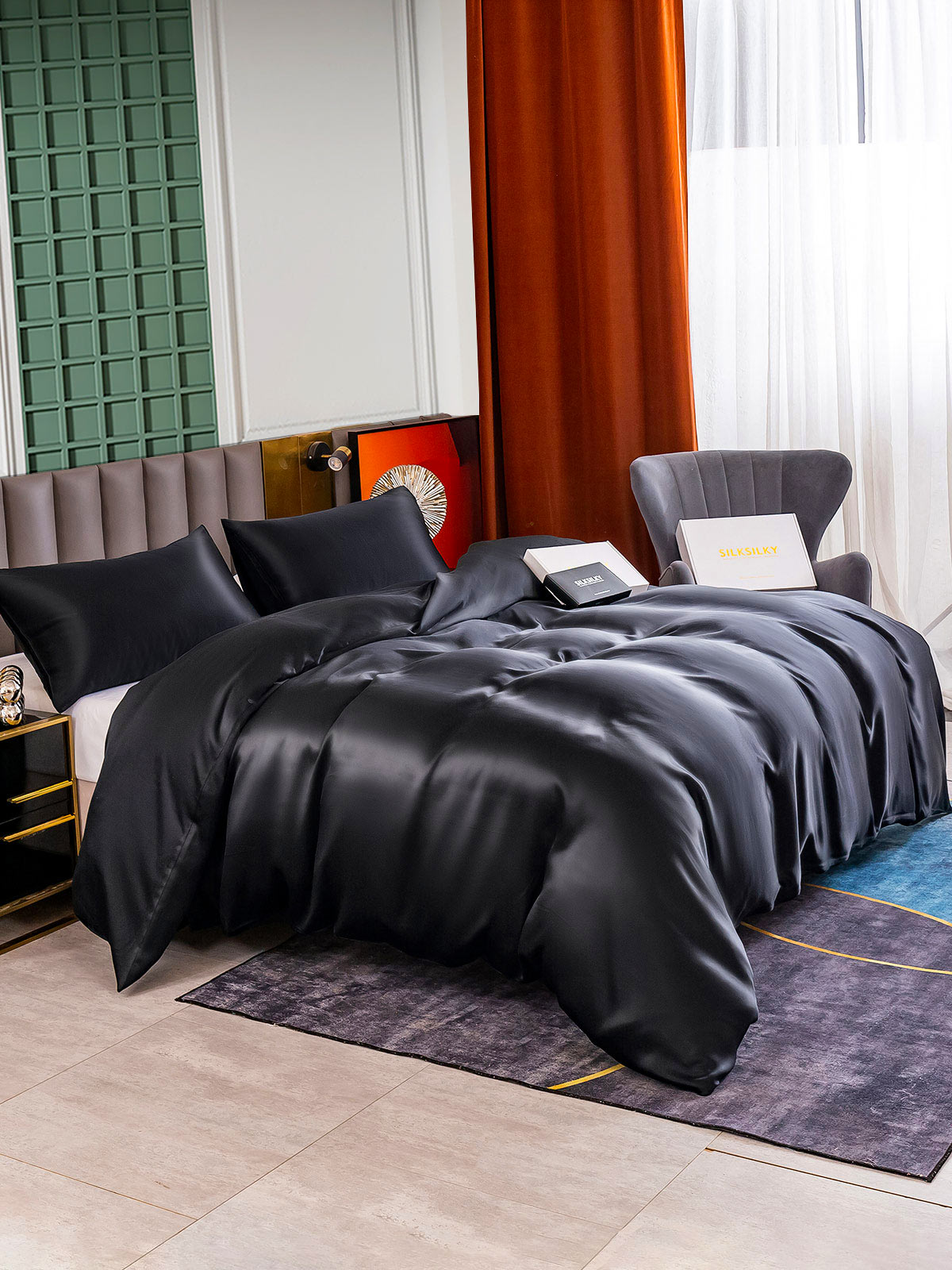[Black] SilkSilky-UK 25Momme Pure Silk Bedding Set 004
