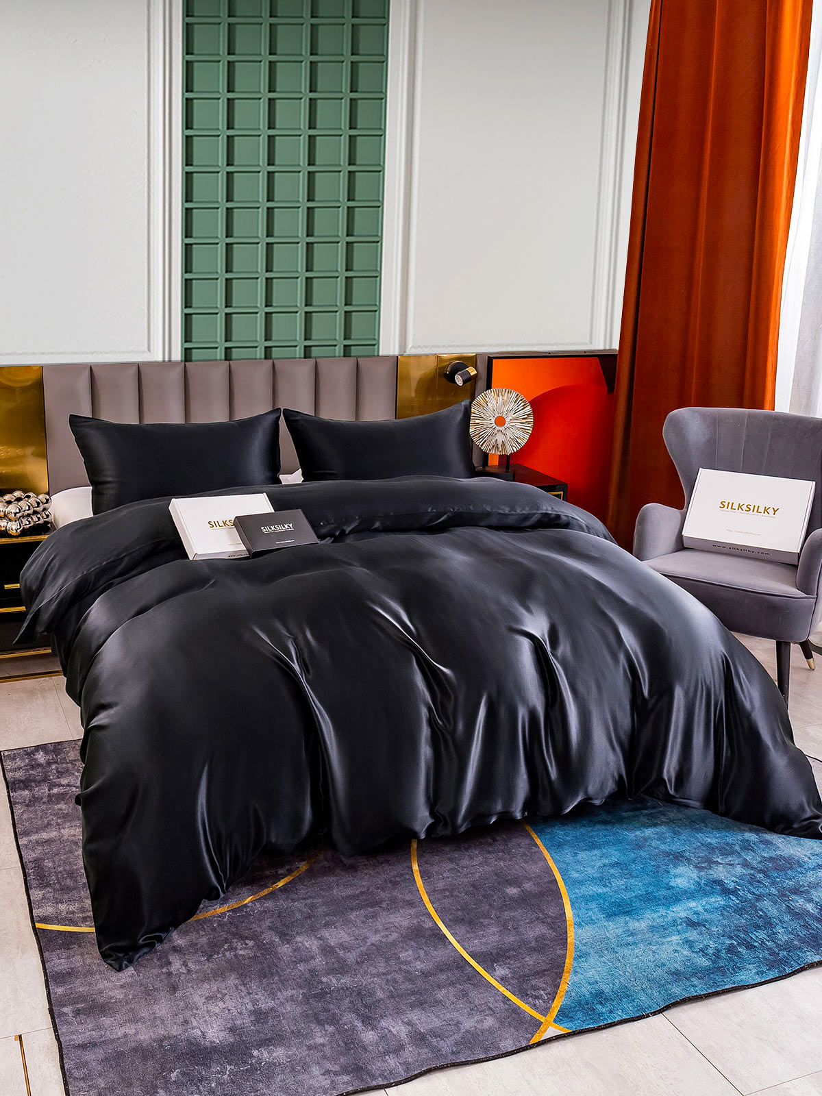 [Black] SilkSilky-UK 25Momme Pure Silk Bedding Set 005