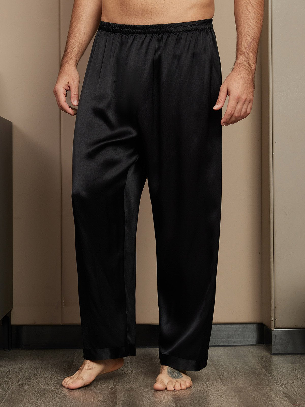 [Black] SilkSilky-UK Pure Silk Mens Sleep Bottoms 001