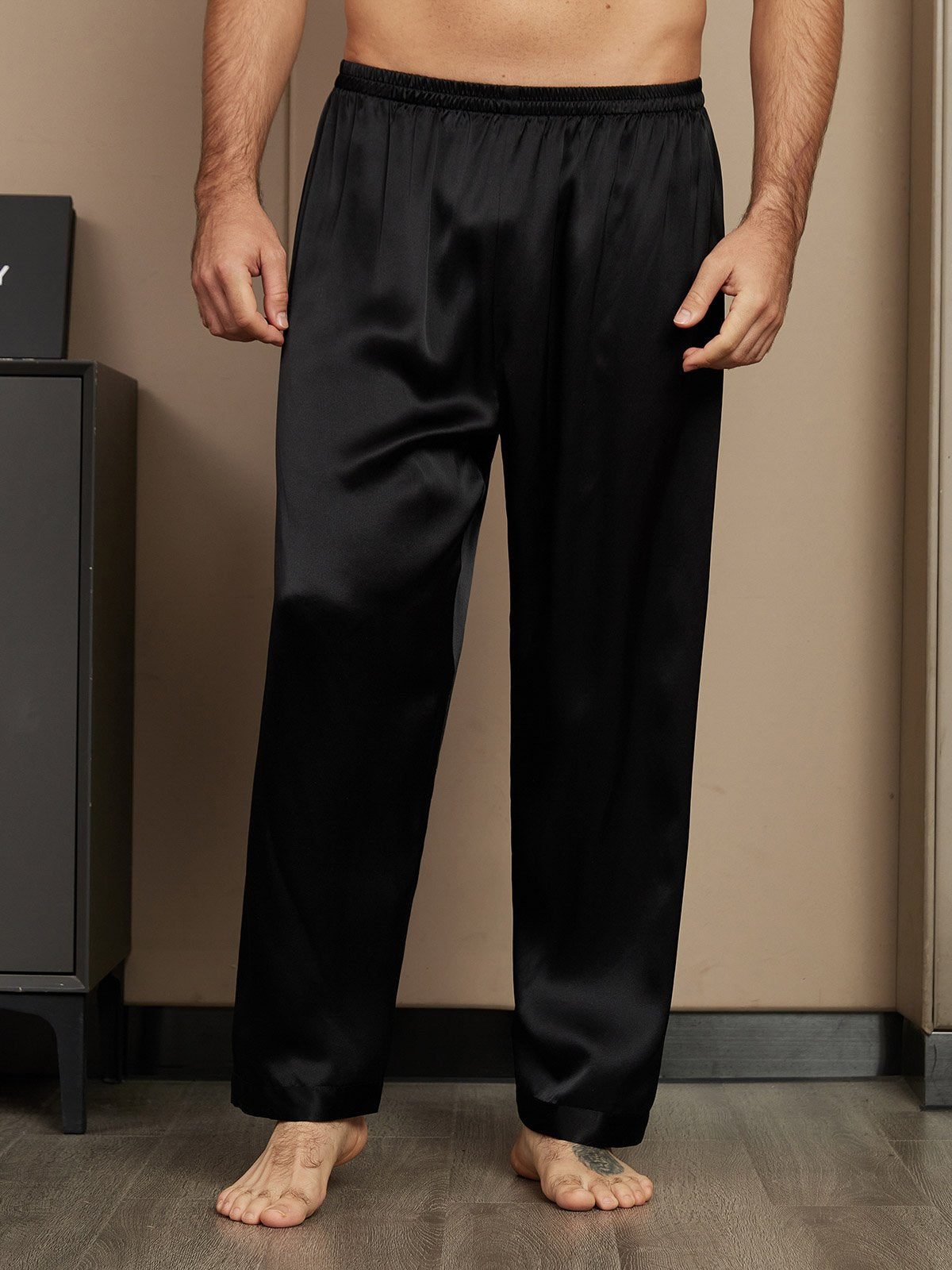 [Black] SilkSilky-UK Pure Silk Mens Sleep Bottoms 003