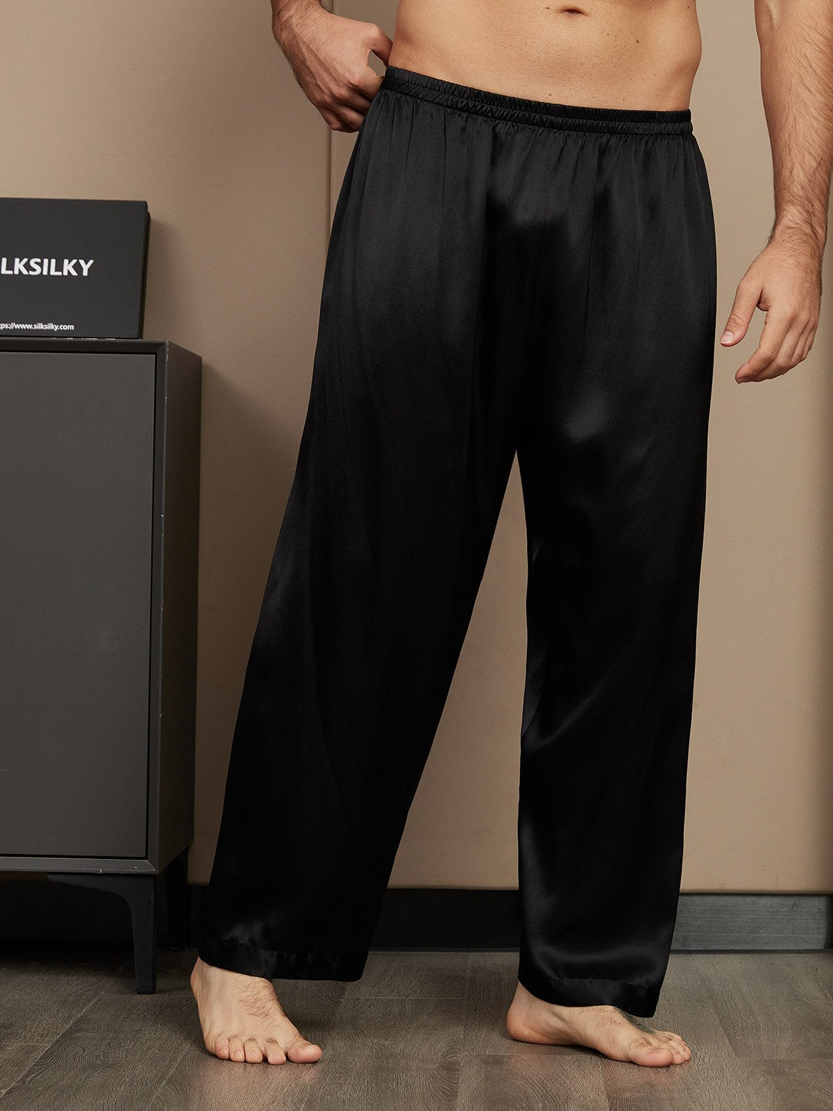 [Black] SilkSilky-UK Pure Silk Mens Sleep Bottoms 004