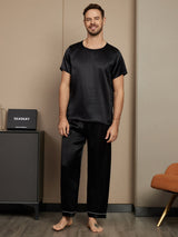[Black] SilkSilky-UK Pure Silk Short Sleeve Round Neck Men's Pyjamas 001