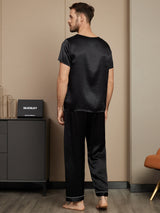[Black] SilkSilky-UK Pure Silk Short Sleeve Round Neck Men's Pyjamas 002
