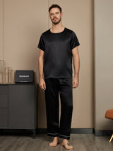 [Black] SilkSilky-UK Pure Silk Short Sleeve Round Neck Men's Pyjamas 003