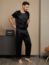 [Black] SilkSilky-UK Pure Silk Short Sleeve Round Neck Men's Pyjamas 004