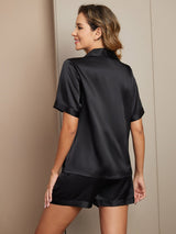 [Black] SilkSilky-UK Pure Silk Notch Collar Women's Pyjamas 002,