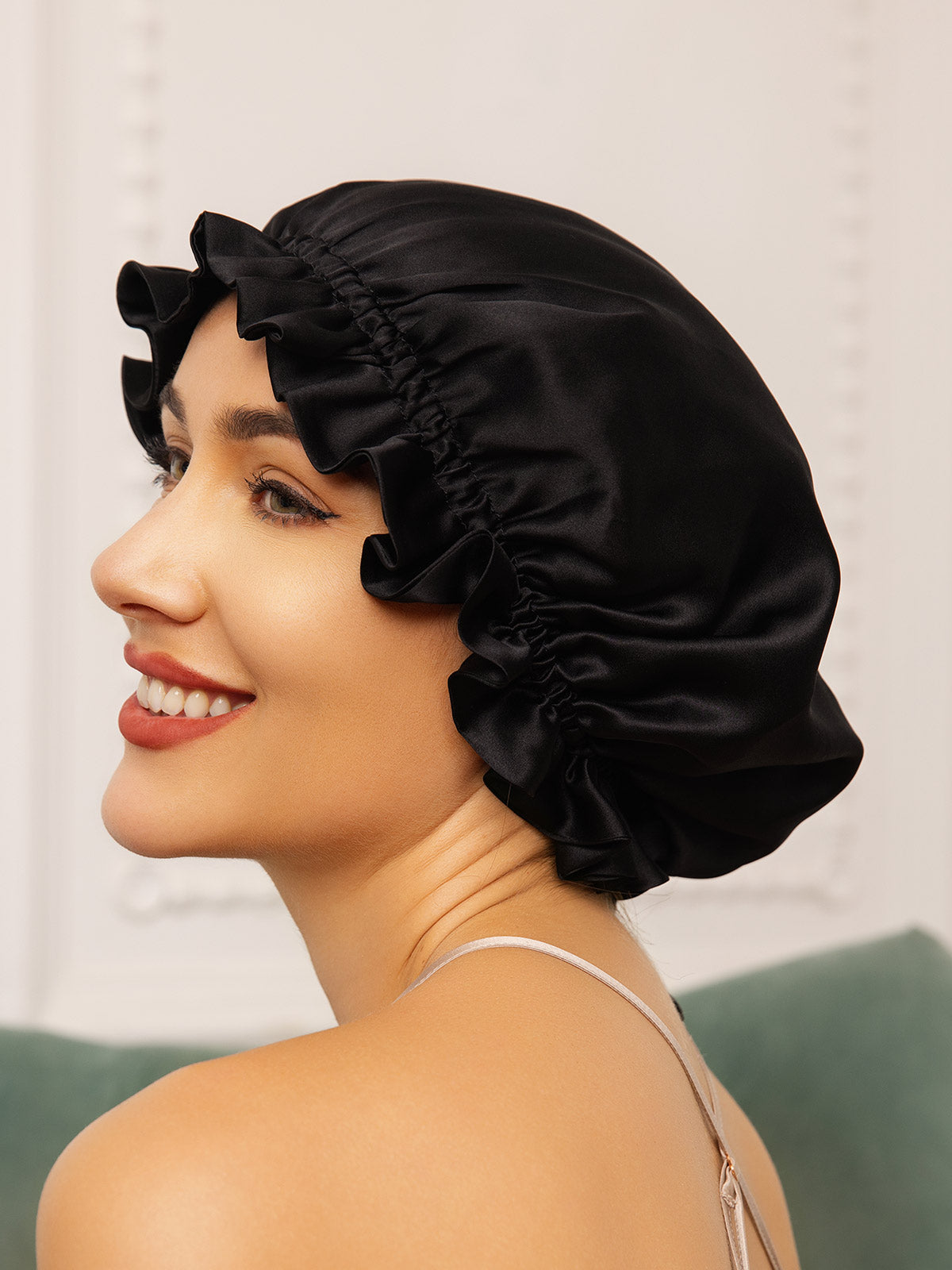 [Black] SilkSilky-UK Pure Silk Sleep Cap 001
