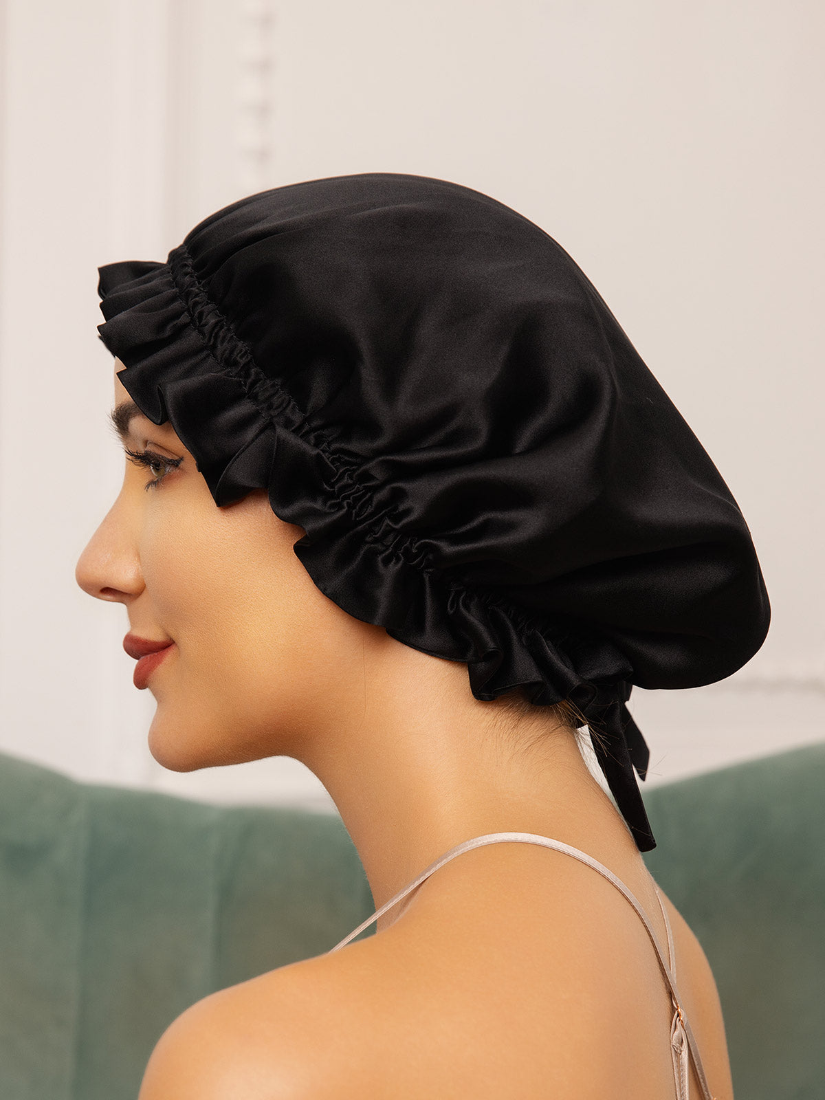 [Black] SilkSilky-UK Pure Silk Sleep Cap 002