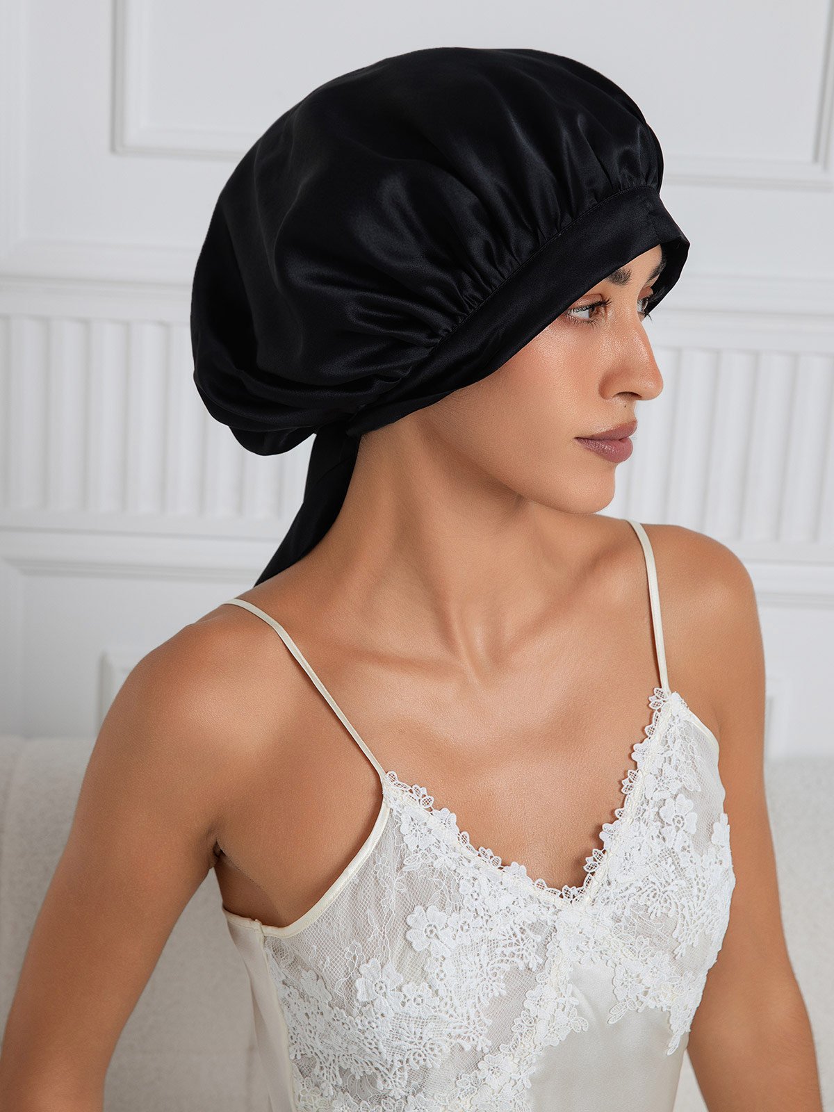 [Black] SilkSilky-UK Pure Silk Sleep Cap 002