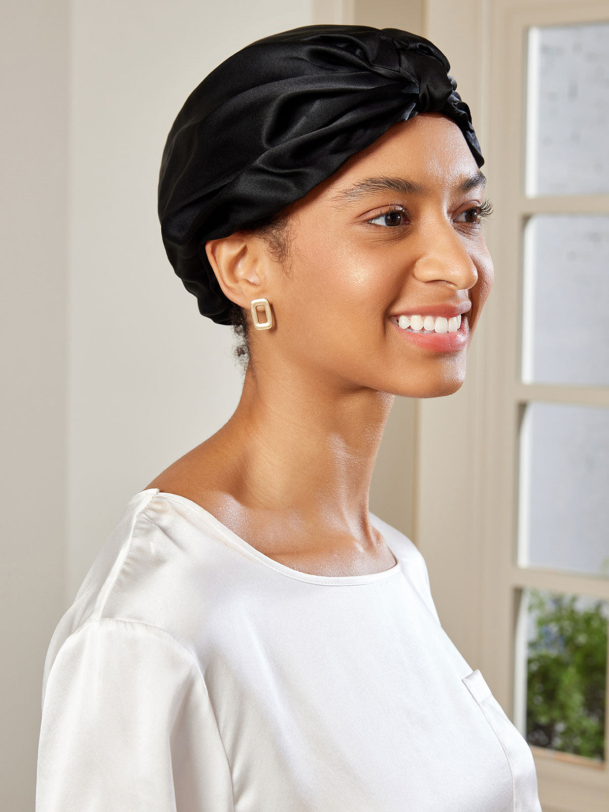[Black] SilkSilky-UK Pure Silk Sleep Cap 003