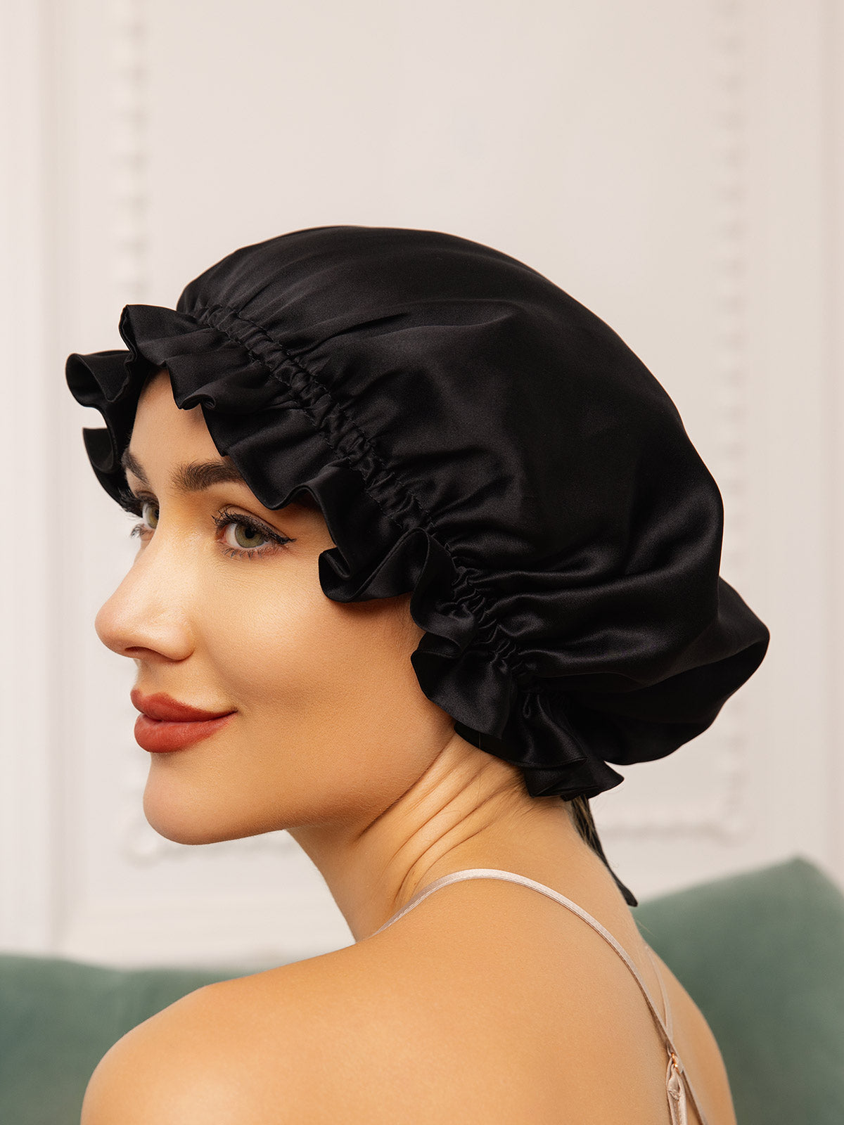 [Black] SilkSilky-UK Pure Silk Sleep Cap 003