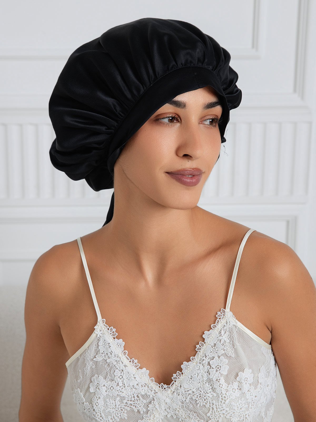 [Black] SilkSilky-UK Pure Silk Sleep Cap 003