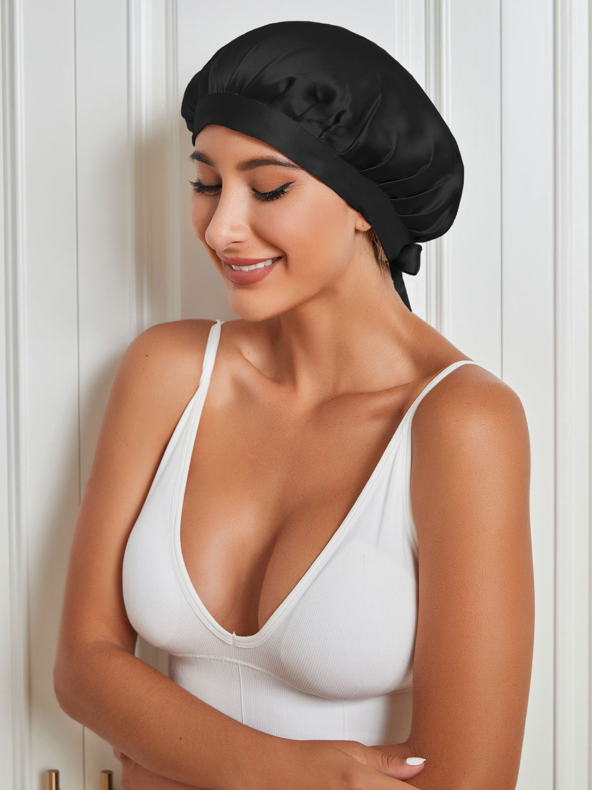 [Black] SilkSilky-UK Pure Silk Sleep Cap 004