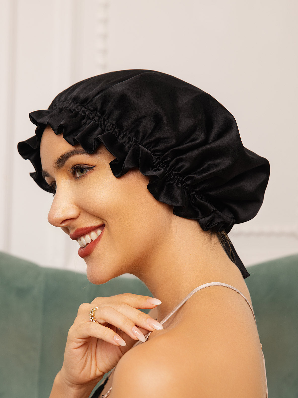 [Black] SilkSilky-UK Pure Silk Sleep Cap 004