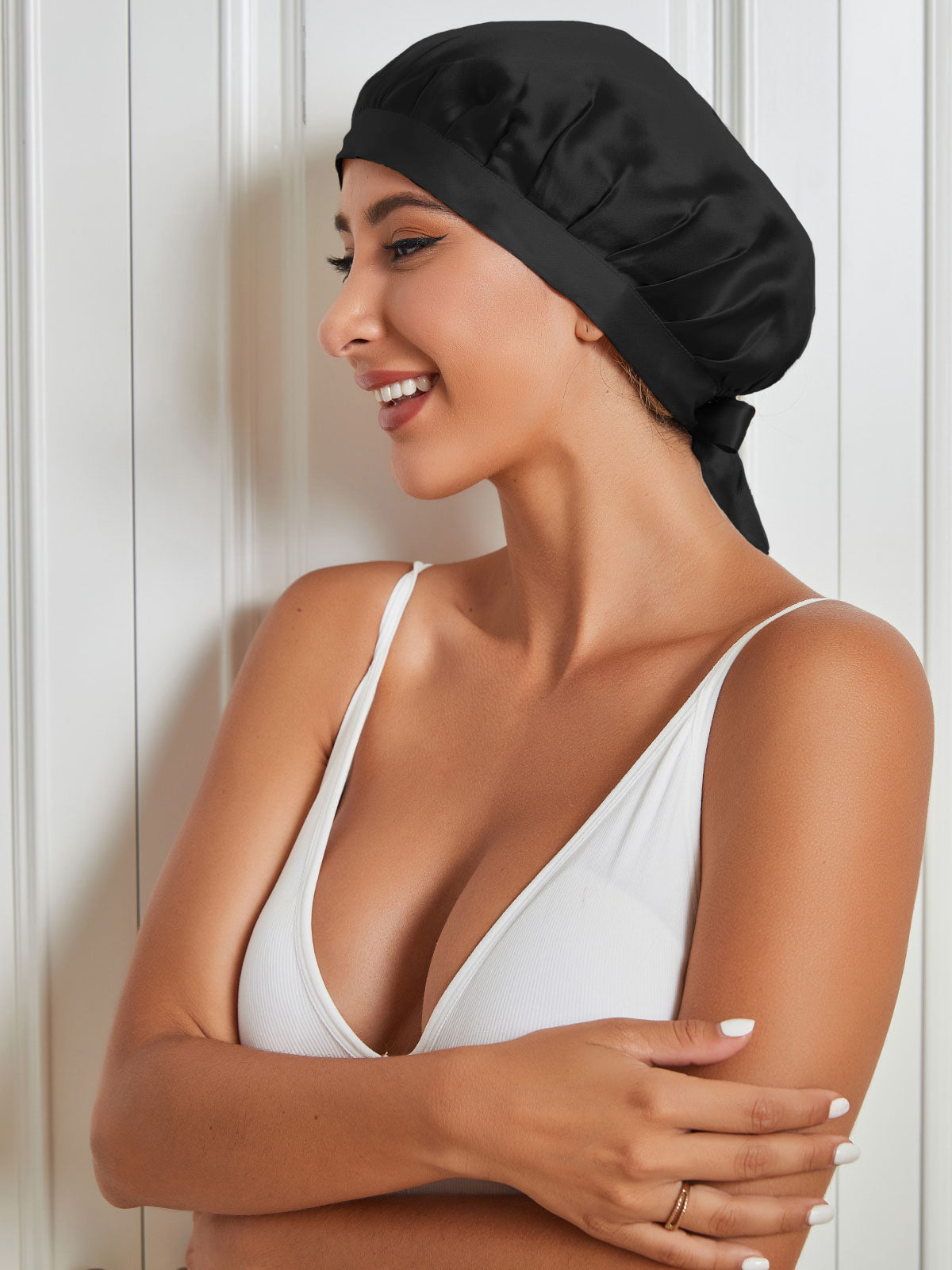 [Black] SilkSilky-UK Pure Silk Sleep Cap 005