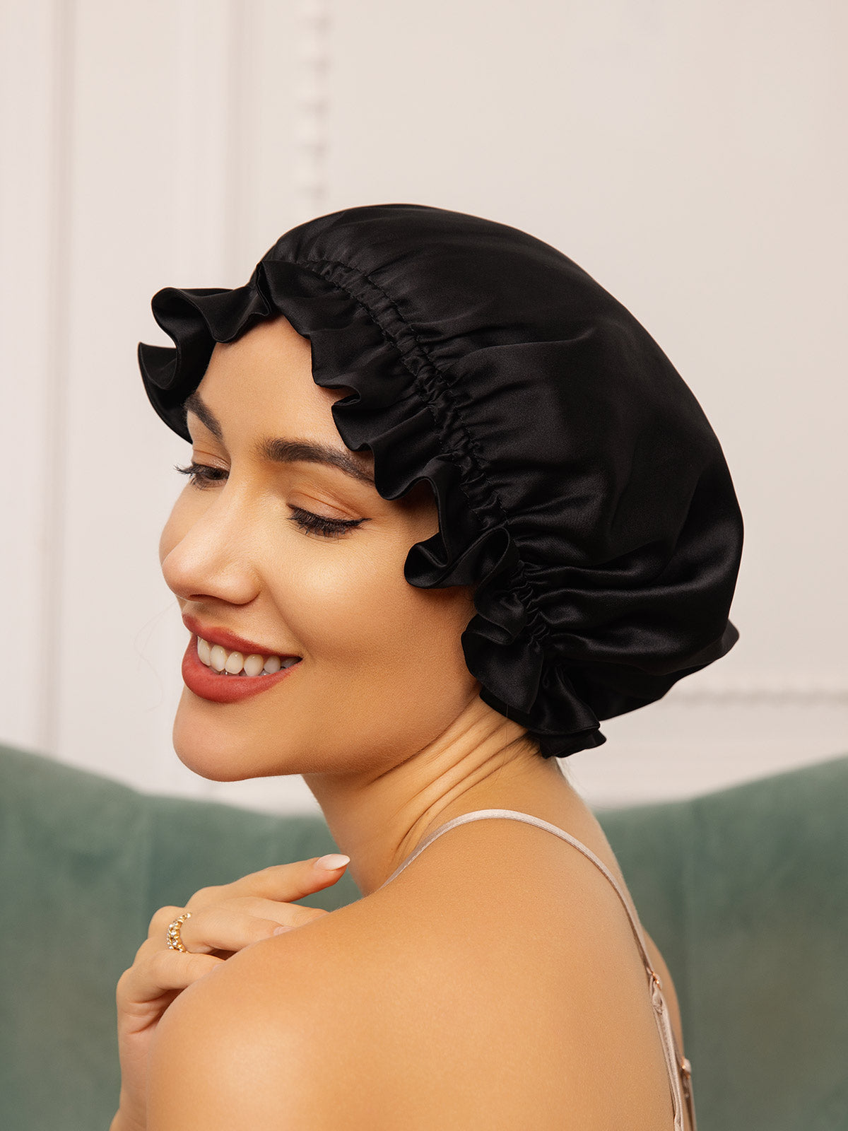 [Black] SilkSilky-UK Pure Silk Sleep Cap 005
