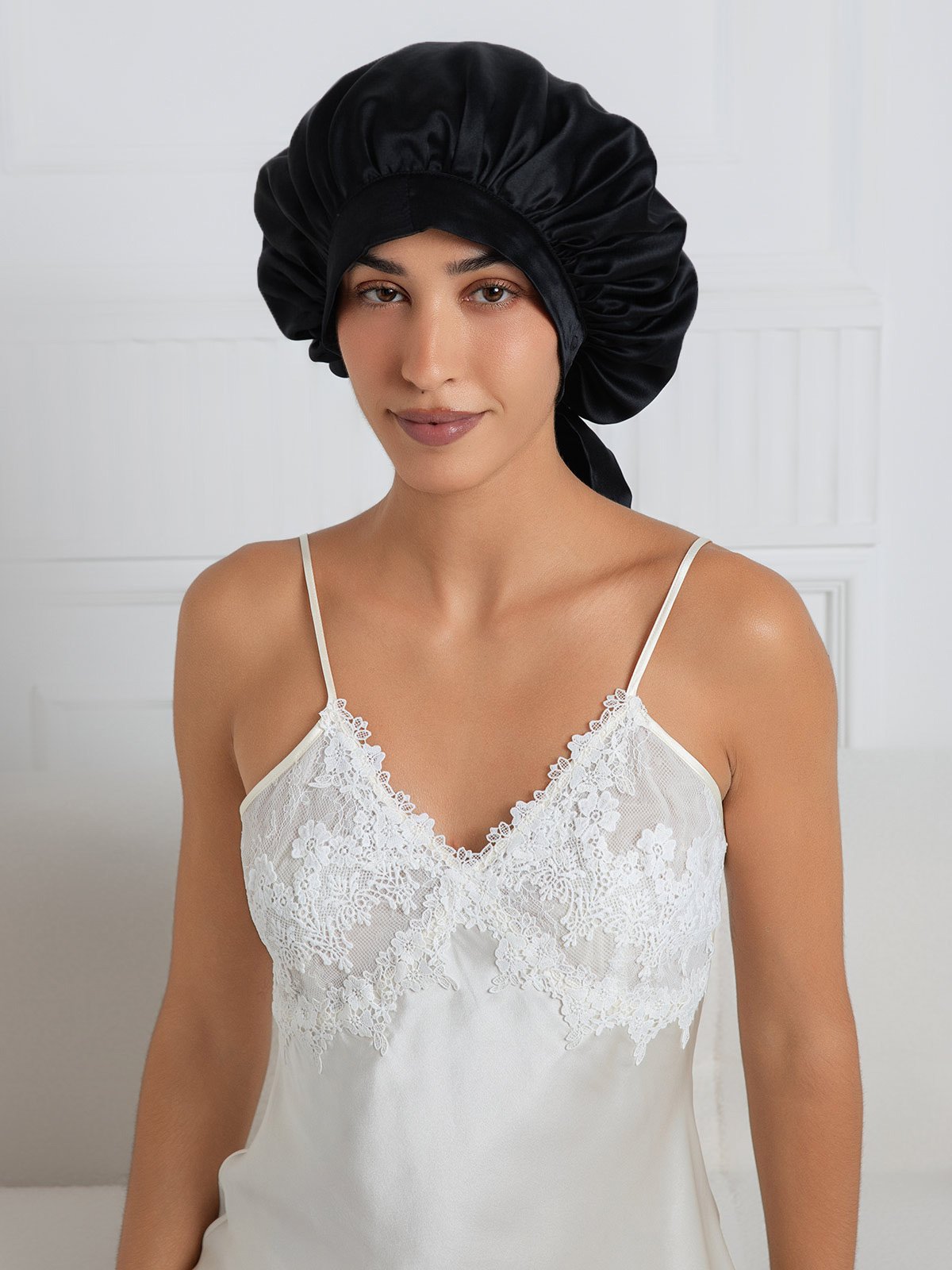 [Black] SilkSilky-UK Pure Silk Sleep Cap 005
