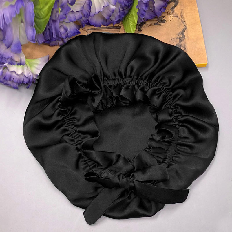 [Black] SilkSilky-UK Pure Silk Sleep Cap 006