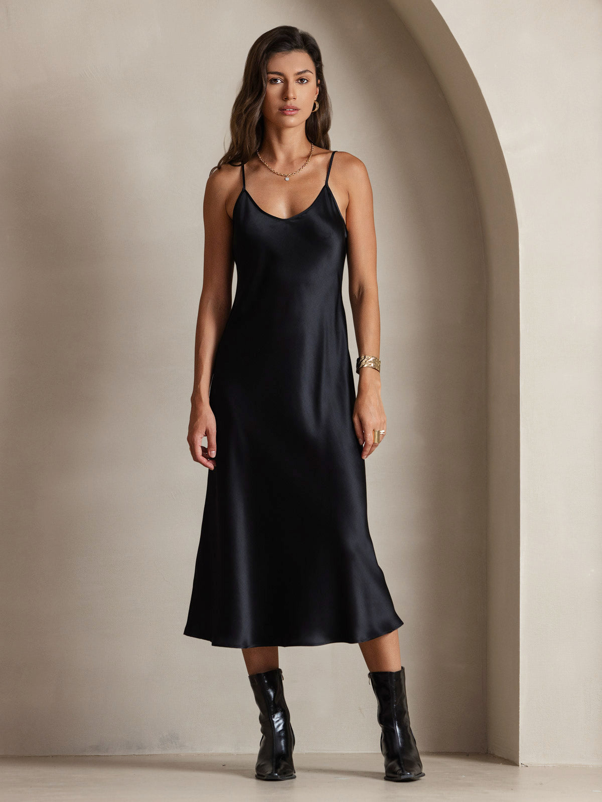 [Black] SilkSilky-UK Pure Silk Sleeveless Round Neck Dress 003