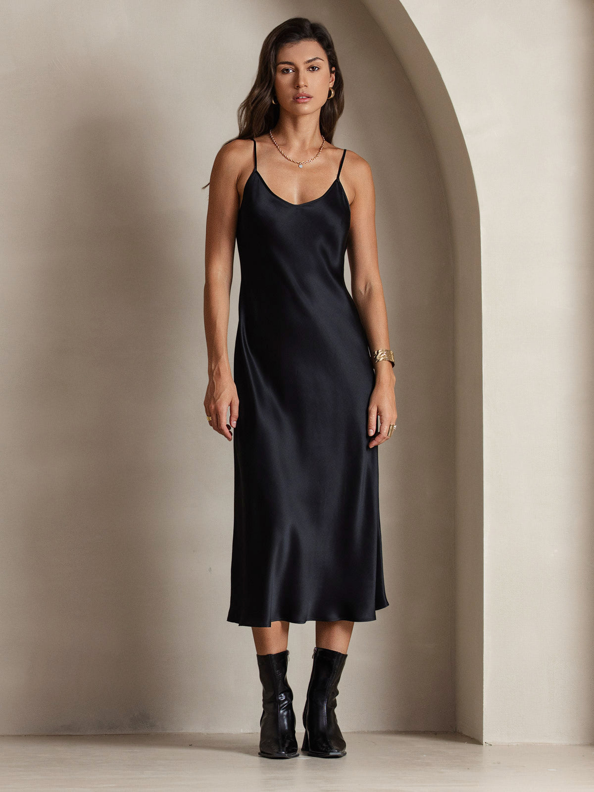 [Black] SilkSilky-UK Pure Silk Sleeveless Round Neck Dress 005