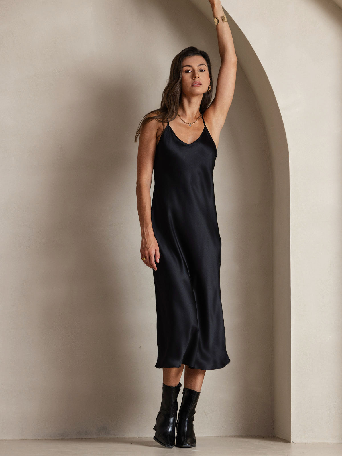 [Black] SilkSilky-UK Pure Silk Sleeveless Round Neck Dress 006