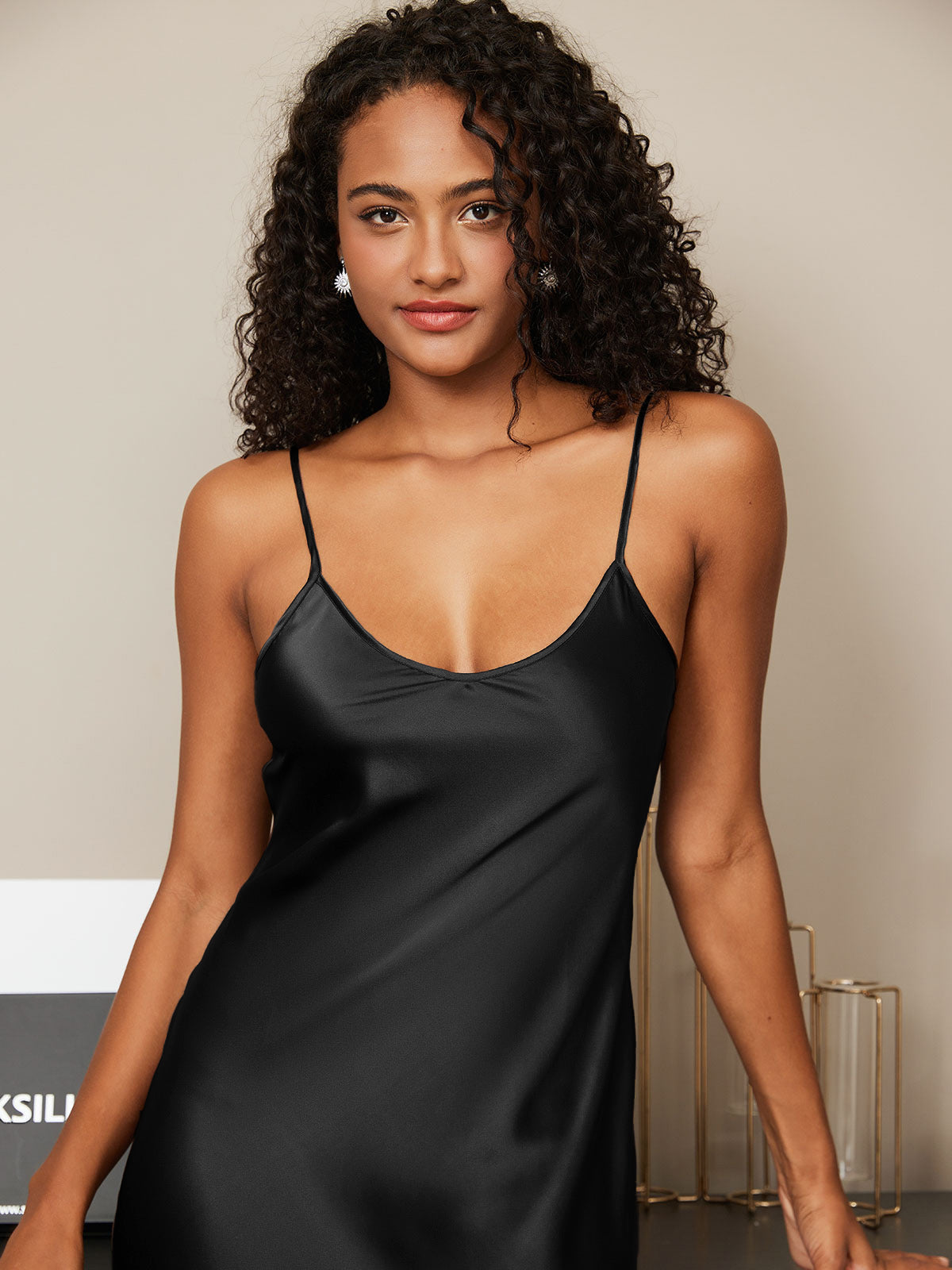 [Black] SilkSilky-UK Pure Silk Sleeveless Round Neck Nightdress 005