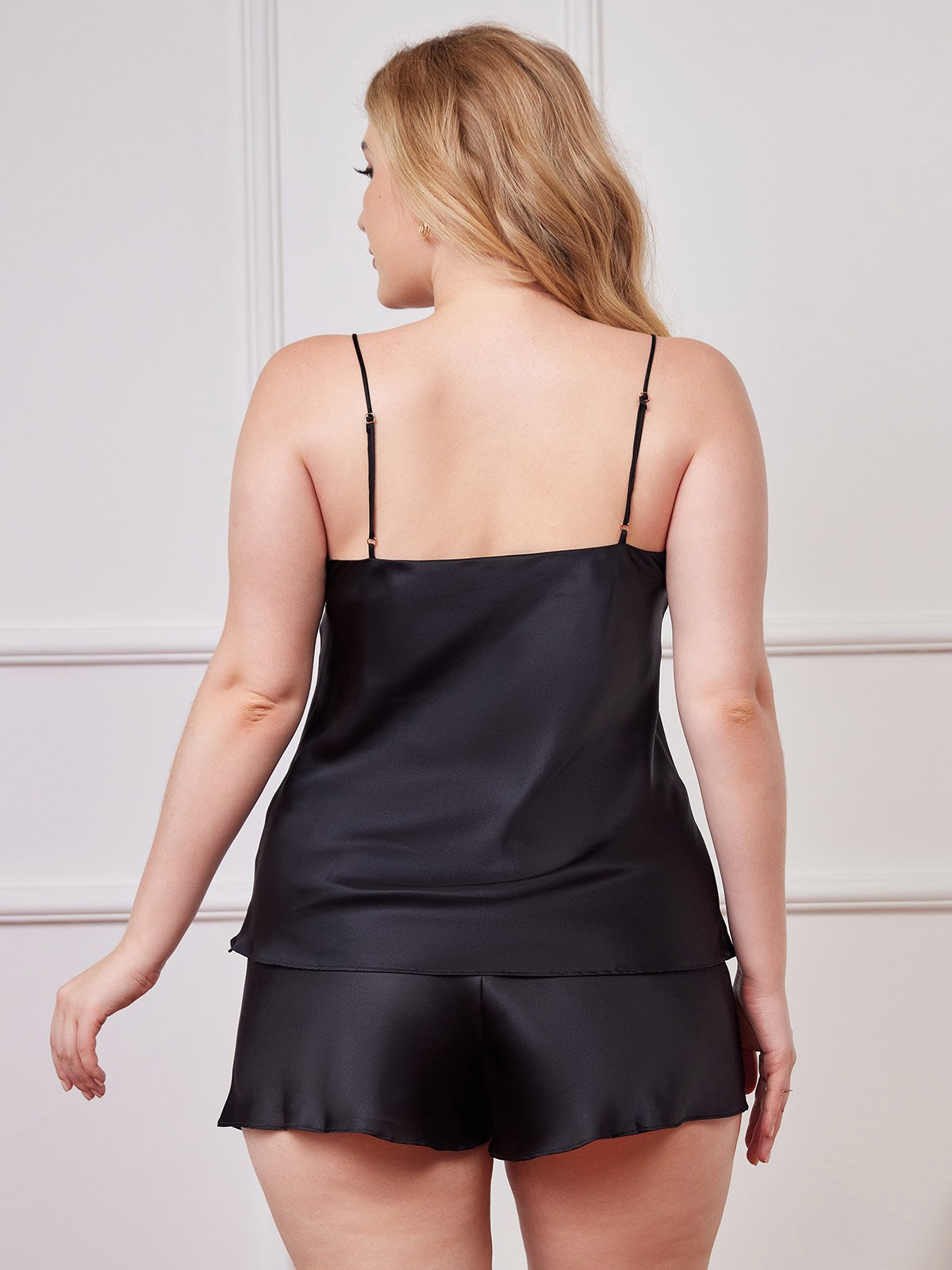 [Black] SilkSilky-UK Pure Silk V Neck Plus Size Camisole Set 002