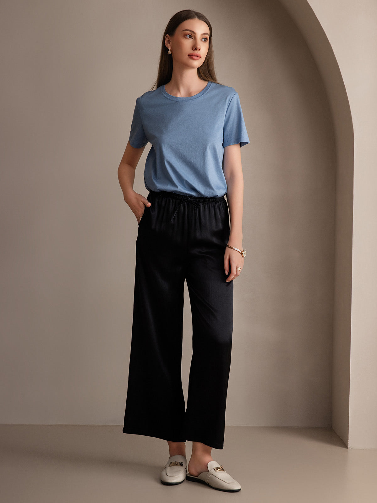 [Black] SilkSilky-UK Pure Silk Womens Pants 006