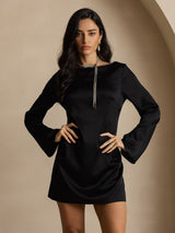 [Black] SilkSilky-UK 19Momme Long Sleeve Boat Neck Dress 001