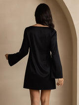 [Black] SilkSilky-UK 19Momme Long Sleeve Boat Neck Dress 002