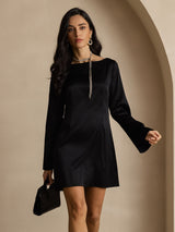 [Black] SilkSilky-UK 19Momme Long Sleeve Boat Neck Dress 003