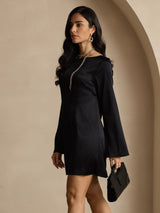 [Black] SilkSilky-UK 19Momme Long Sleeve Boat Neck Dress 004