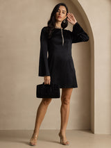 [Black] SilkSilky-UK 19Momme Long Sleeve Boat Neck Dress 007