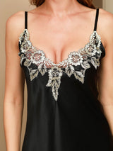 [Black] SilkSilky-UK 3/4 Sleeve V Neck Nightdress&Dressing gowns 008