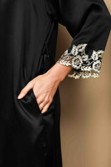 [Black] SilkSilky-UK 3/4 Sleeve V Neck Nightdress&Dressing gowns 009