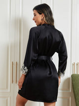 [Black] SilkSilky-UK 3/4 Sleeve Women's Dressing Gown 002