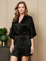 [Black] SilkSilky-UK 3/4 Sleeve V Neck Nightdress&Dressing gowns 003