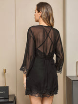 [Black] SilkSilky-UK 3/4 Sleeve V Neck Nightdress&Dressing gowns 003