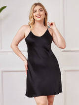 [Black] SilkSilky-UK Spaghetti Strap V Neck Plus Size Dress 001