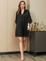 [Black] SilkSilky-UK 3/4 Sleeve V Neck Nightdress&Dressing gowns 005