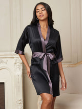 [Black] SilkSilky-UK Half Sleeve Women's Dressing Gown 006