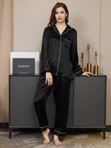 [Black] SilkSilky-UK Long Sleeve Lapel Collar Women's Pyjamas 005