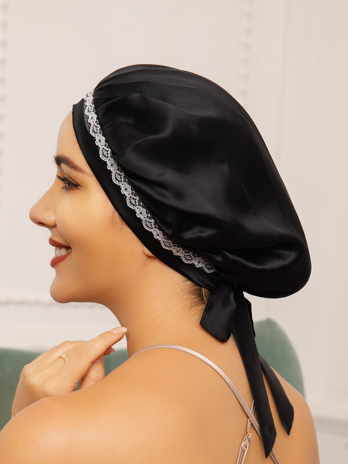 [Black] SilkSilky-UK Pure Silk Sleep Cap 002