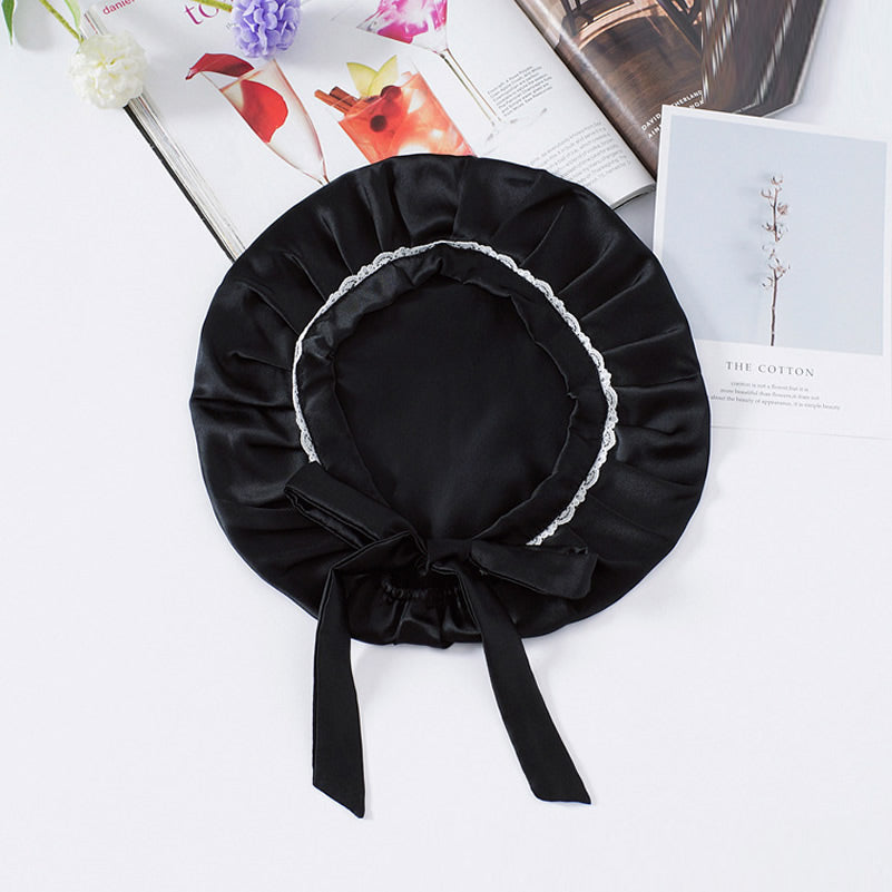 [Black] SilkSilky-UK Pure Silk Sleep Cap 004