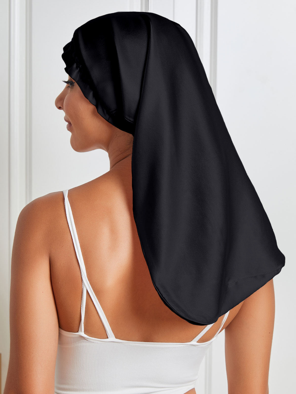 [Black] SilkSilky-UK Pure Silk Sleep Cap 006