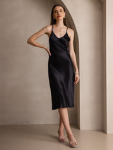 [Black] SilkSilky-UK Spaghetti Strap V Neck Dress 001