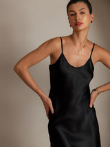 [Black] SilkSilky-UK Spaghetti Strap V Neck Dress 003