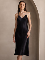 [Black] SilkSilky-UK Spaghetti Strap V Neck Dress 003