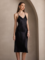 [Black] SilkSilky-UK Spaghetti Strap V Neck Dress 004
