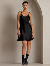 [Black] SilkSilky-UK Spaghetti Strap V Neck Dress 005